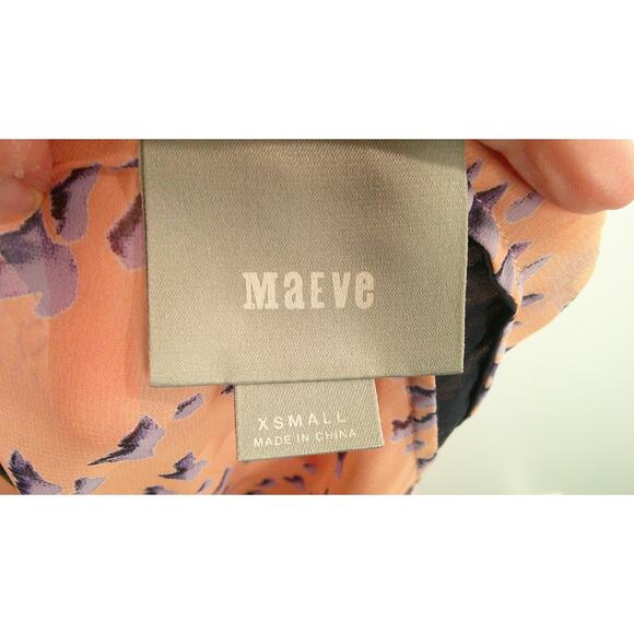 Maeve Anthropologie Women's XS Blouse Blush Pink Sheer, Lace Navy Round Neck - Picture 4 of 6